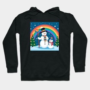 Two cute snowman, rainbow in the snow Hoodie